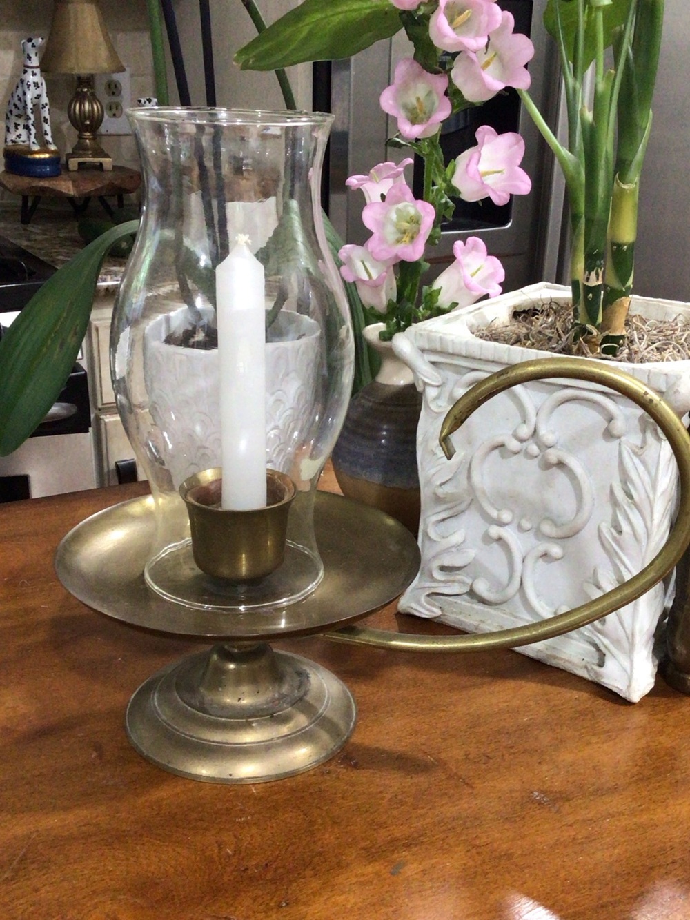 Brass Baldwin Hurricane Candle Vintage Holder with Clear Glass